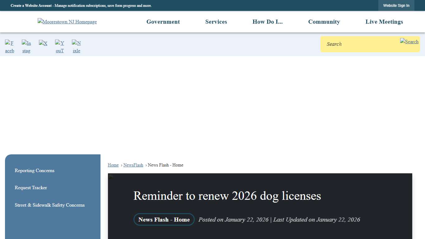 Reminder to renew 2026 dog licenses • Moorestown Township, NJ
