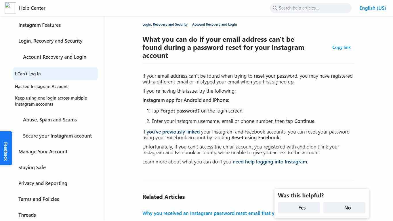 What you can do if your email address can't be found during a password reset for your Instagram account Instagram Help Center